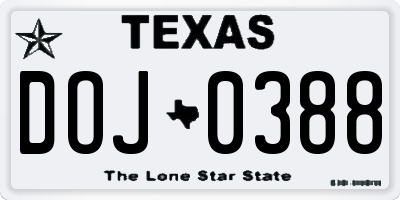 TX license plate DOJ0388