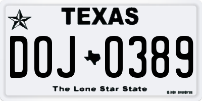TX license plate DOJ0389