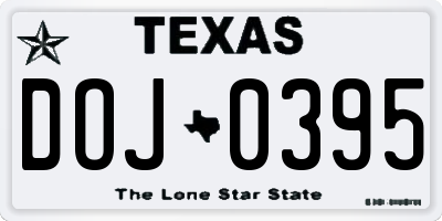 TX license plate DOJ0395