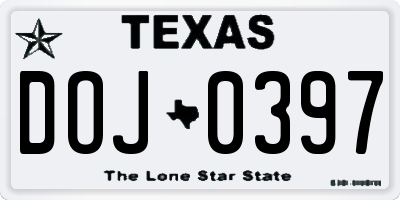TX license plate DOJ0397