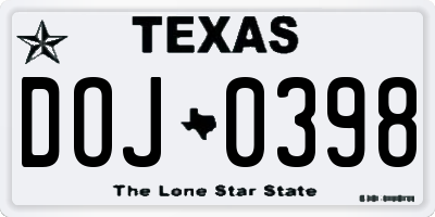 TX license plate DOJ0398