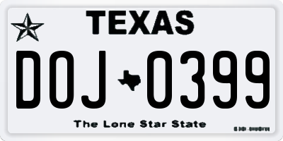 TX license plate DOJ0399