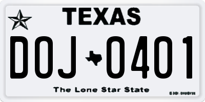 TX license plate DOJ0401