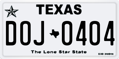 TX license plate DOJ0404