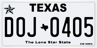 TX license plate DOJ0405