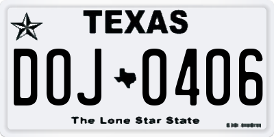 TX license plate DOJ0406