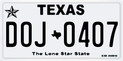 TX license plate DOJ0407