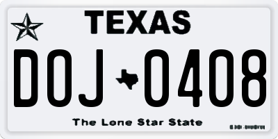 TX license plate DOJ0408