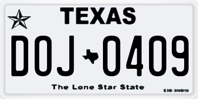TX license plate DOJ0409