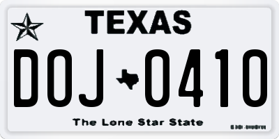 TX license plate DOJ0410