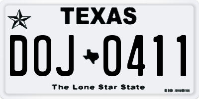 TX license plate DOJ0411