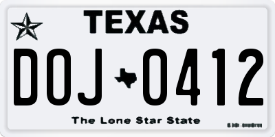 TX license plate DOJ0412