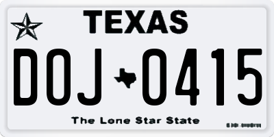 TX license plate DOJ0415