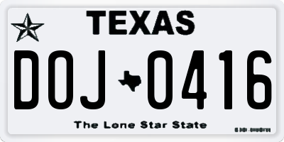 TX license plate DOJ0416