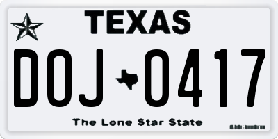 TX license plate DOJ0417