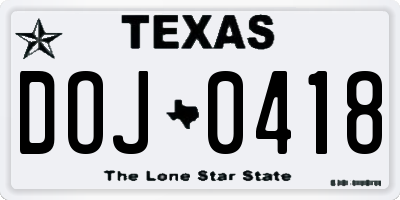 TX license plate DOJ0418