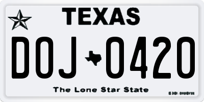 TX license plate DOJ0420