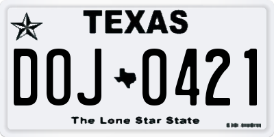 TX license plate DOJ0421