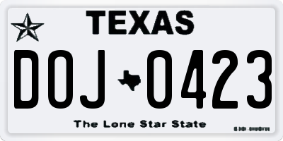 TX license plate DOJ0423