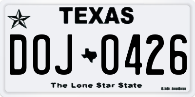 TX license plate DOJ0426