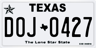 TX license plate DOJ0427