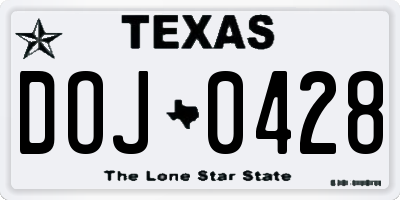 TX license plate DOJ0428