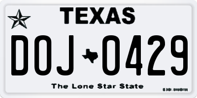 TX license plate DOJ0429