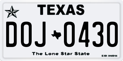 TX license plate DOJ0430