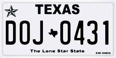 TX license plate DOJ0431