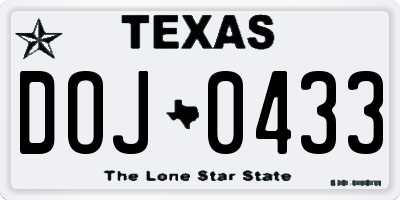 TX license plate DOJ0433
