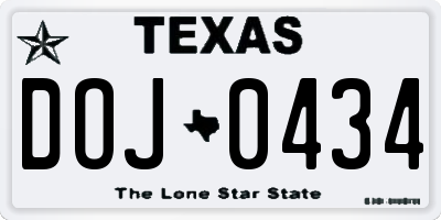 TX license plate DOJ0434