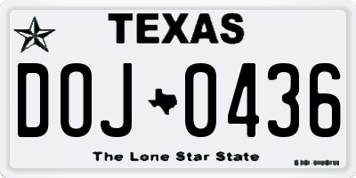TX license plate DOJ0436