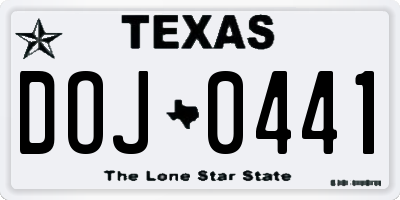 TX license plate DOJ0441