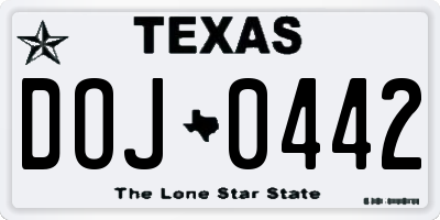 TX license plate DOJ0442