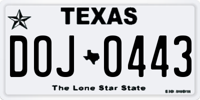 TX license plate DOJ0443