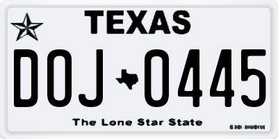 TX license plate DOJ0445