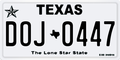 TX license plate DOJ0447