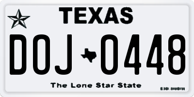 TX license plate DOJ0448