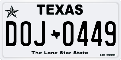 TX license plate DOJ0449