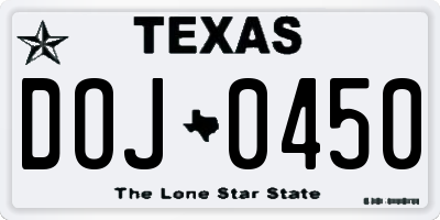 TX license plate DOJ0450