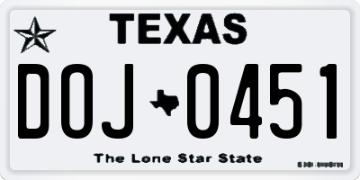 TX license plate DOJ0451