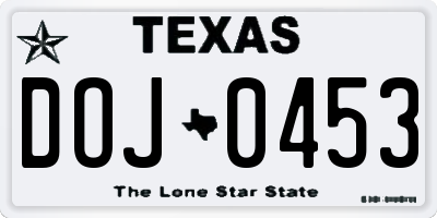 TX license plate DOJ0453