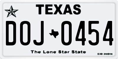 TX license plate DOJ0454