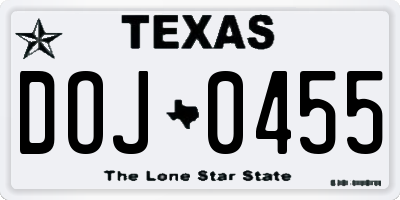 TX license plate DOJ0455