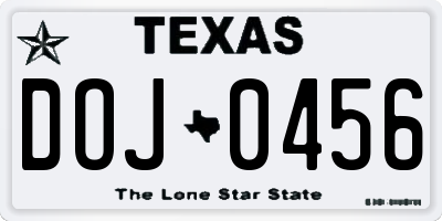 TX license plate DOJ0456