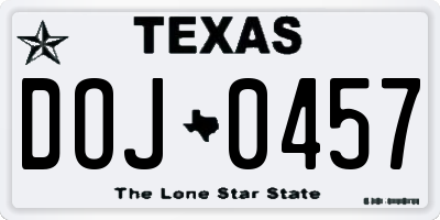 TX license plate DOJ0457