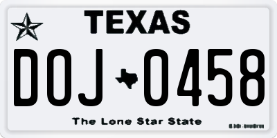 TX license plate DOJ0458