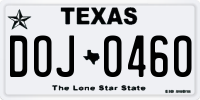 TX license plate DOJ0460