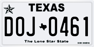 TX license plate DOJ0461