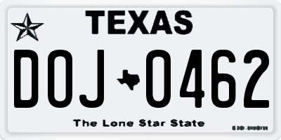 TX license plate DOJ0462